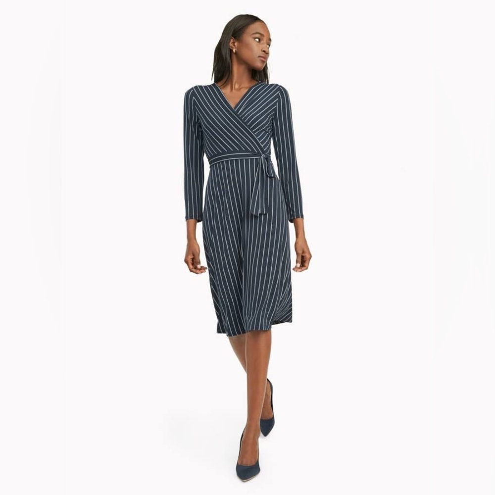 Tommy Hilfiger Dark Blue and White Long Sleeve Dress